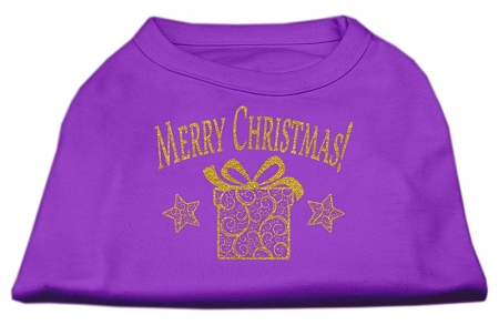 Golden Christmas Present Dog Shirt Purple Lg